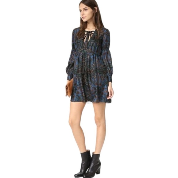 Revolve Rachel Zoe Silk Liridona Mini Dress Blue Size 2 XS V Neck Plunge Ruffle - Picture 12 of 17